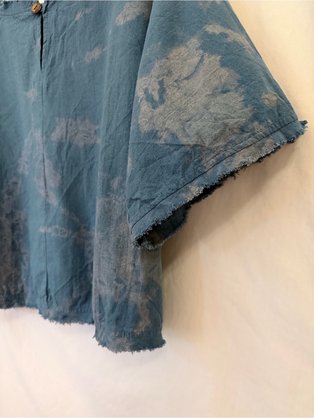 Raw Edge Cotton Boxy Top Thailand Artisan Blue Acid Wash - Picture 7 of 8